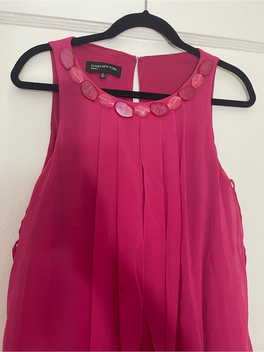 Jones New York Pink Pleated Dress with Beaded Neckline